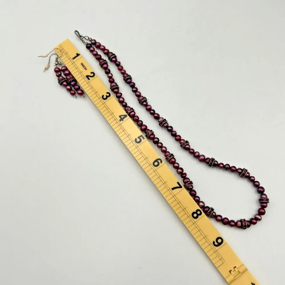 Vintage Handmade Purple Beaded Necklace and Earring Set